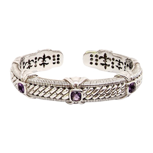 Judith Ripka Sterling Silver Amethyst Hinged Cuff Bracelet #12819 - Picture 1 of 10